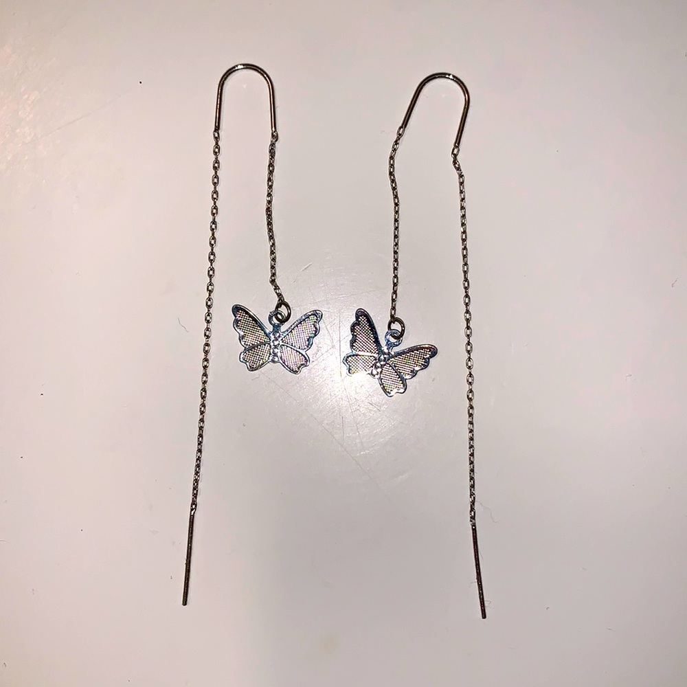 brandy melville silver butterfly dangly earrings